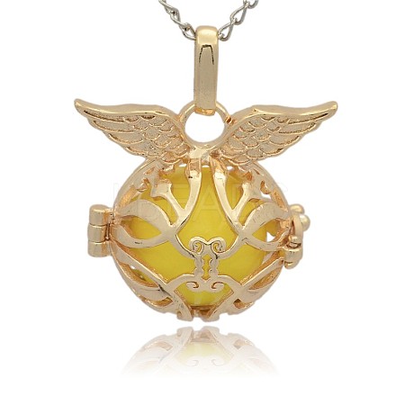 Golden Tone Brass Cage Pendants KK-J213-16G-1