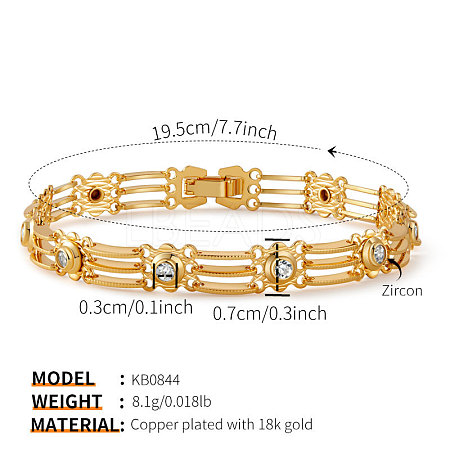 Brass Pave Clear Cubic Zirconia Link Chain Bracelets for Women WGA76CD-03-1