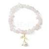Natural Rose Quartz Chips Beaded Stretch Bracelets with Alloy Enamel Rose Charms BJEW-JB09561-02-1