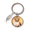 I Love Jesus Symbol Glass Pendant Keychain with Alloy Jesus Fish Charm KEYC-G058-01E-1