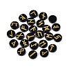 Brass Elder Futhark Alphabet Engraved Symbol Flat Round Natural Obsidian Rune Stones G-I373-01H-2