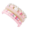 6Pcs 6 Styles Handmade Polymer Clay Heishi & Glass & Electroplate Non-magnetic Synthetic Hematite & Rose Quartz Beads Stretch Bracelets & Alloy Enamel Charm Bracelets BJEW-JB12231-5