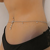 Iron Crystal Rhinestone Flat Round Dangle Bell Button Ring Link Waist Chains for Women WG3639B-01-2