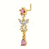 Brass Pave Hot Pink Cubic Zirconia Dangle L-Shaped Nose Rings FS-WG9779A-04-1