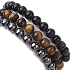 3Pcs 3 Styles Natural & Synthetic Mixed Gemstone Round Beaded Stretch Bracelets Set BJEW-JB10139-05-5