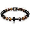 8MM Natural Tiger Eye and Matte Black Obsidian Round Beaded Stretch Bracelets SL9862-17-1