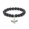 Natural Lava Rock Round Beaded Stretch Bracelet with Alloy Fairy Charm BJEW-JB08884-4