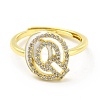 Mixed Color Enamel Initial Letter Adjustable Ring with Clear Cubic Zirconia RJEW-P045-01G-Q-2