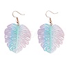 Spray Painted Stainless Steel Monstera Leaf Dangle Earrings EJEW-I256-01G-1