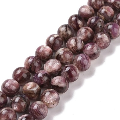 Natural Lepidolite/Purple Mica Stone Beads Strands G-G925-02A-1