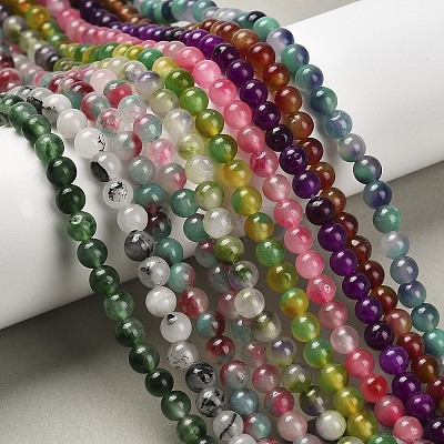 Two Tone Natural White Jade Bead Strands G-R165-6mm-M1-1