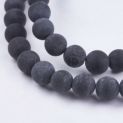 Natural Black Stone Bead Strands G-R193-01-8mm-1