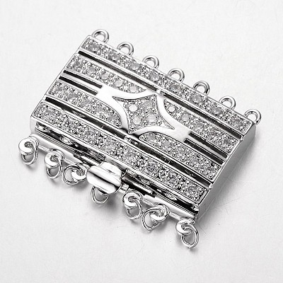 Brass Cubic Zirconia Box Clasps ZIRC-O020-09P-NR-1