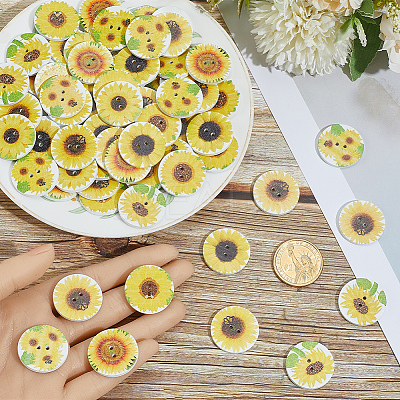 200Pcs 2-Hole Printed Wooden Buttons BUTT-SP0001-22-1