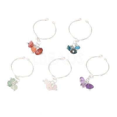 Natural Gemstone Braided Bead Cuff Rings for Women RJEW-JR00952-02-1