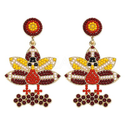 Alloy & Glass Seed Beaded Stud Dangle Earrings FS-WG6CE38-05-1