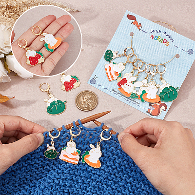 Rabbit Theme Alloy Enamel Locking Stitch Markers HJEW-PH01756-1
