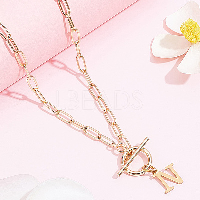 304 Stainless Steel Letter Pendant Necklaces NJEW-LP0001-52N-G-1
