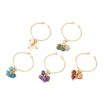 Natural Gemstone Braided Bead Cuff Rings for Women RJEW-JR00952-01-1