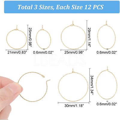 36Pcs 3 Size Ion Plating(IP) 316 Surgical Stainless Steel Hoop Earrings Findings STAS-UN0039-40-1