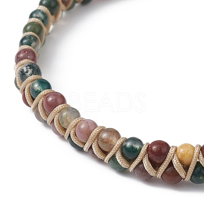 Natural Indian Agate Round Braided Bead Bracelets BJEW-JB09840-01-1