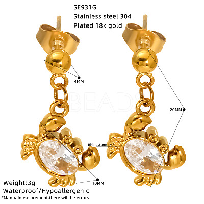 Ocean 304 Stainless Steel Pave Clear Cubic Zirconia Stud Dangle Earrings for Women WG7B930-03-1