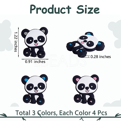 12Pcs 3 Styles Panda Silicone Beads JX662A-1
