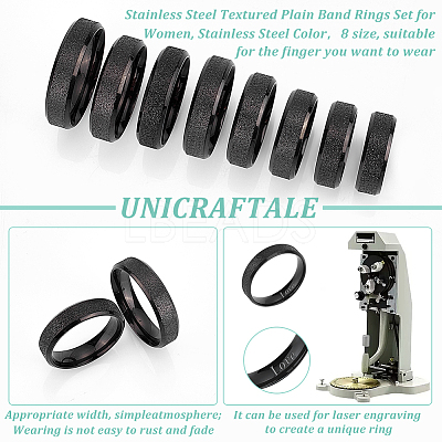16Pcs 8 Size 201 Stainless Steel Textured Plain Band Rings Set for Women RJEW-UN0002-77EB-1