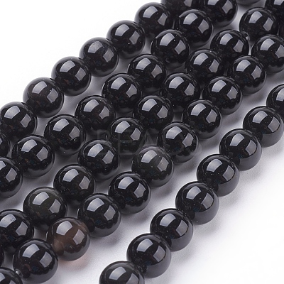 Natural Obsidian Beads Strands X-G-G099-8mm-24-1