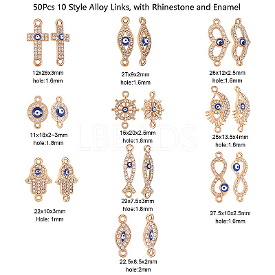 50Pcs 10 Style Alloy Links PALLOY-CJ0001-166-1