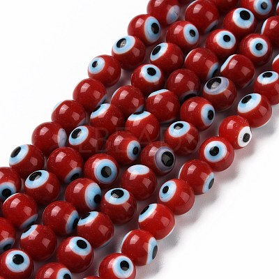 Handmade Evil Eye Lampwork Round Bead Strands LAMP-L055-8mm-20-1