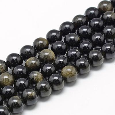 Natural Golden Sheen Obsidian Beads Strands G-R446-8mm-22-1