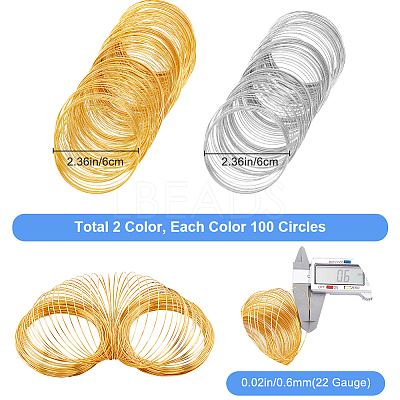 200Pcs 2 Colors Steel Memory Wire FIND-SP0002-08-1