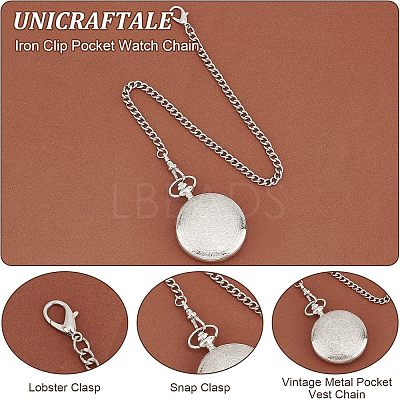 2Pcs 2 Style Iron Clip Pocket Watch Chain DIY-UN0003-62-1