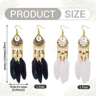 2Pairs 2 Colors Feather Chandelier Earrings EJEW-TA0001-81F-1