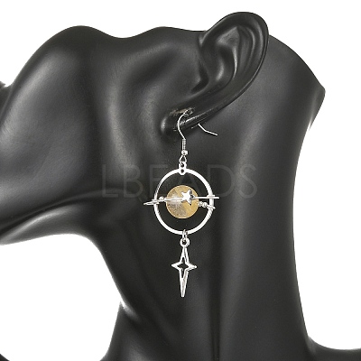 Natural Yellow Hematoid Quartz & Alloy Pendant Dangle Earrings EJEW-TA00818-02-1