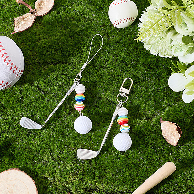 2Pcs 2 Styles Golf Plastic & Alloy Pendant Decorations HJEW-BM0001-40-1