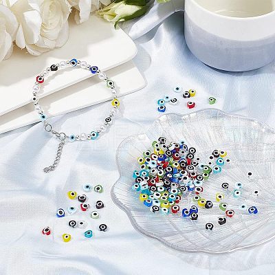 180Pcs 9 Colors Handmade Evil Eye Lampwork Beads Strands LAMP-FH0001-09-1