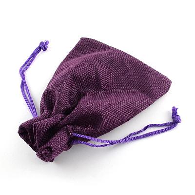 Polyester Imitation Burlap Packing Pouches Drawstring Bags ABAG-R005-9x7-10-1