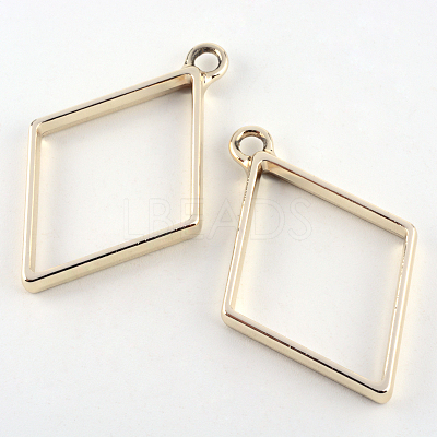 Rack Plating Alloy Rhombus Open Back Bezel Pendants PALLOY-S047-14E-FF-1