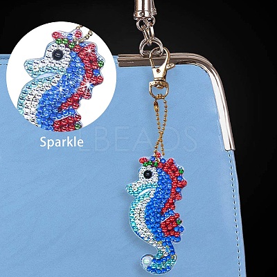 DIY 5D Sea Horse Diamond Painting Keychain Kit DIY-WH0161-59A-1