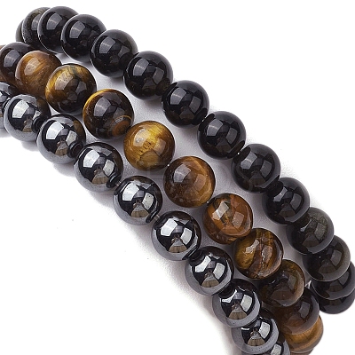 3Pcs 3 Styles Natural & Synthetic Mixed Gemstone Round Beaded Stretch Bracelets Set BJEW-JB10139-05-1