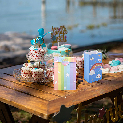 12Pcs 4 Styles Rainbow Print Kraft Paper Gift Bags AJEW-TA0003-38-1