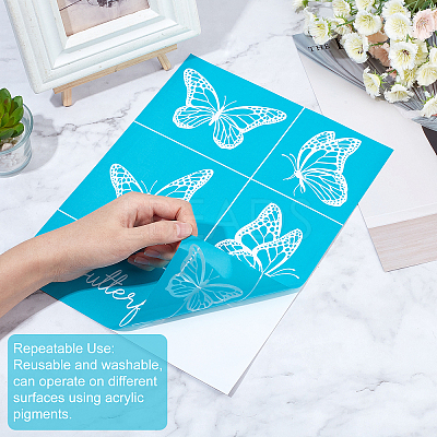 1 Sheet Butterfly Pattern Self-Adhesive Silk Screen Printing Stencil DIY-GF0004-06-1