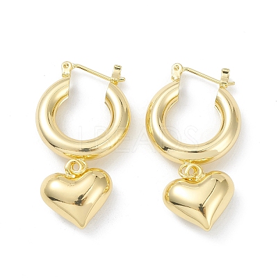 Brass Heart Dangle Hoop Earrings for Women EJEW-G347-01G-1
