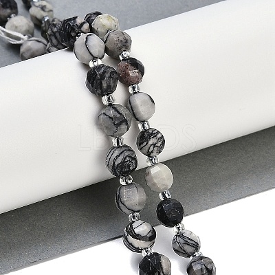 Natural Black Netstone Beads Strands G-G182-B32-03-1