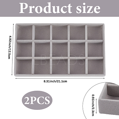 15 Grids Rectangle Wood Covered with Velvet Jewelry Trinket Display Trays AJEW-WH20054-062G-02-1