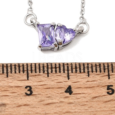 Brass Pave Cubic Zirconia Rectangle and Heart Pendant Cable Chain Necklaces KK-CBAB173-04P-07-1