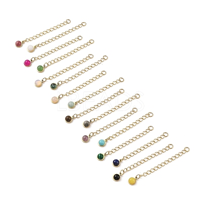 Ion Plating(IP) 316 Surgical Stainless Steel Curb Chain Extender with Gemstone Round Charm STAS-A097-01G-1