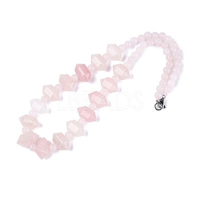 Natural Rose Quartz Round & Cone Beaded Necklaces NJEW-N064-03N-1